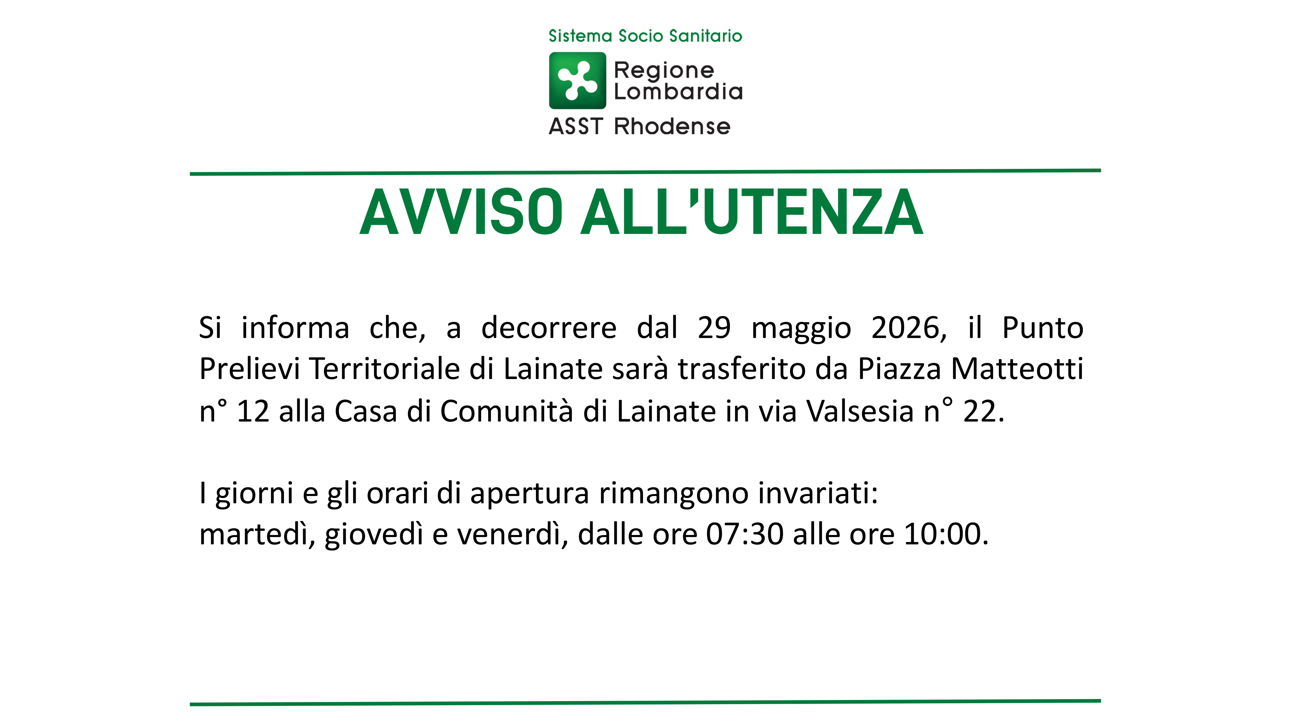 INFORMATIVA TRASFERIMENTO PUNTO PRELIEVI LAINATE - Formato PDF